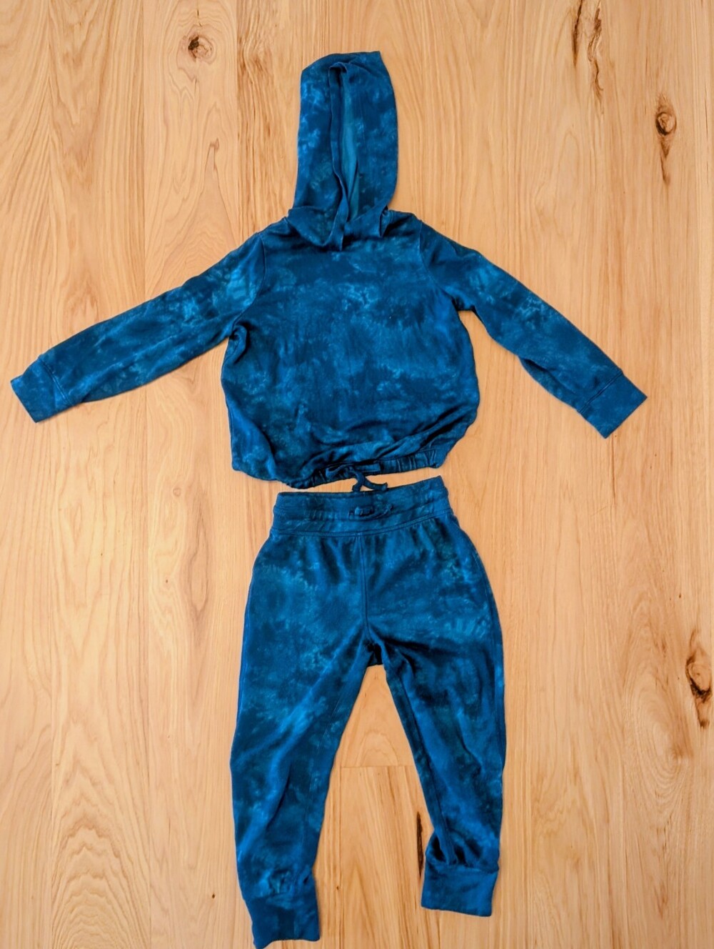 Girls Teal Blue Tie-Dye Hoodie & Joggers Set
